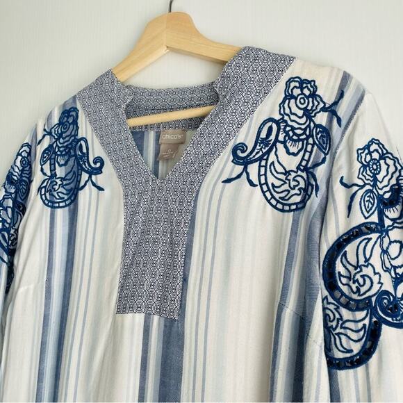 Chicos nautical striped embroidered top blue and white size 0 (4/6) - Picture 5 of 10